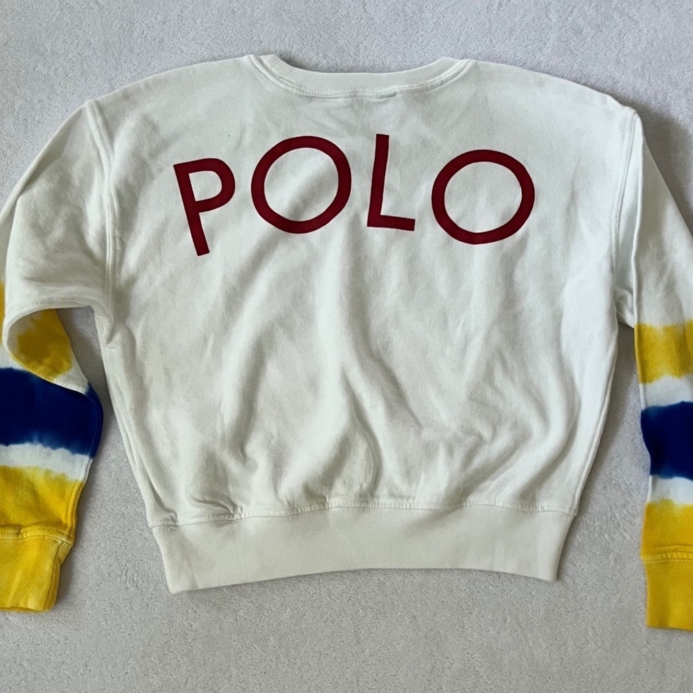 Polo Ralph Lauren Sweatshirt White Tie Dye Stripe Back‎ Logo 6X